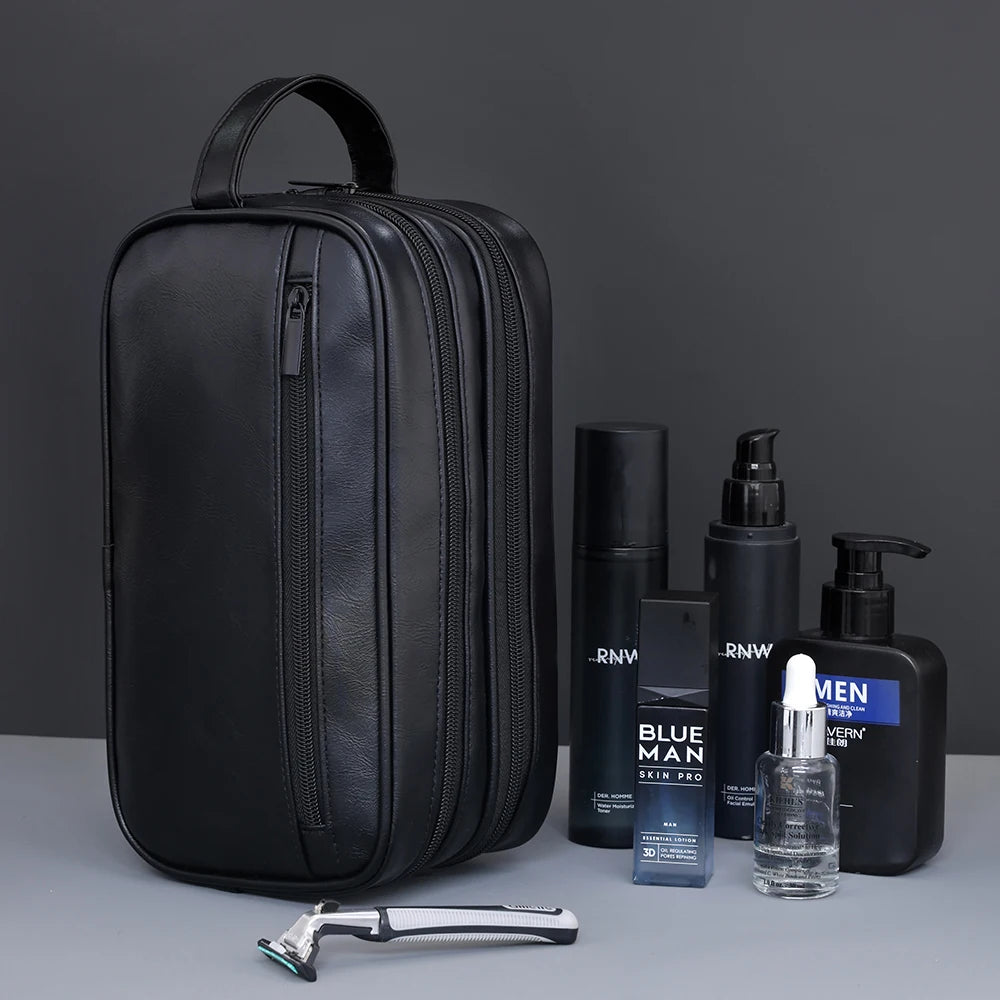 Premium PU Leather Double-Layer Toiletry Bag for Travel