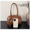 Women's Retro PU Leather Shoulder Bag with Multiple Pockets & Detachable Charm