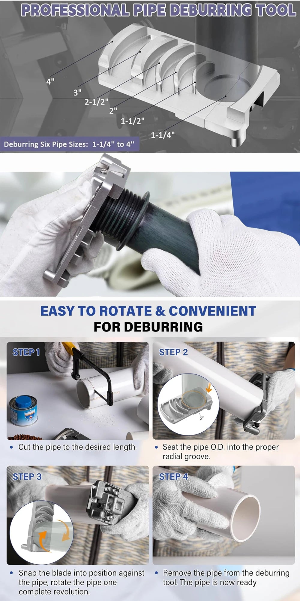 Pipe Deburring Tool for PVC and Plastic Pipes