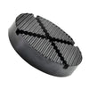 A black rubber jack pad with a textured surface used for car pinch welds.