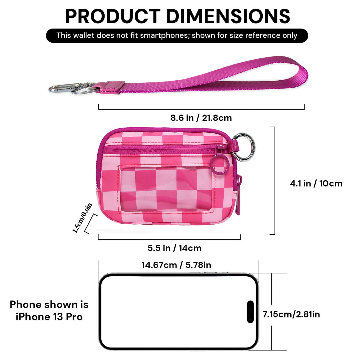 Checkered Card Case Wallet with Detachable Keychain and ID Window