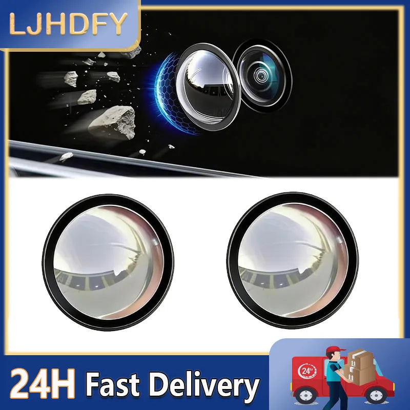 A set of two car rear view and 360 degree camera lens protectors shown against a dark background.