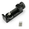 A black watch band link remover and pin extractor kit with a threaded tool and several pins.