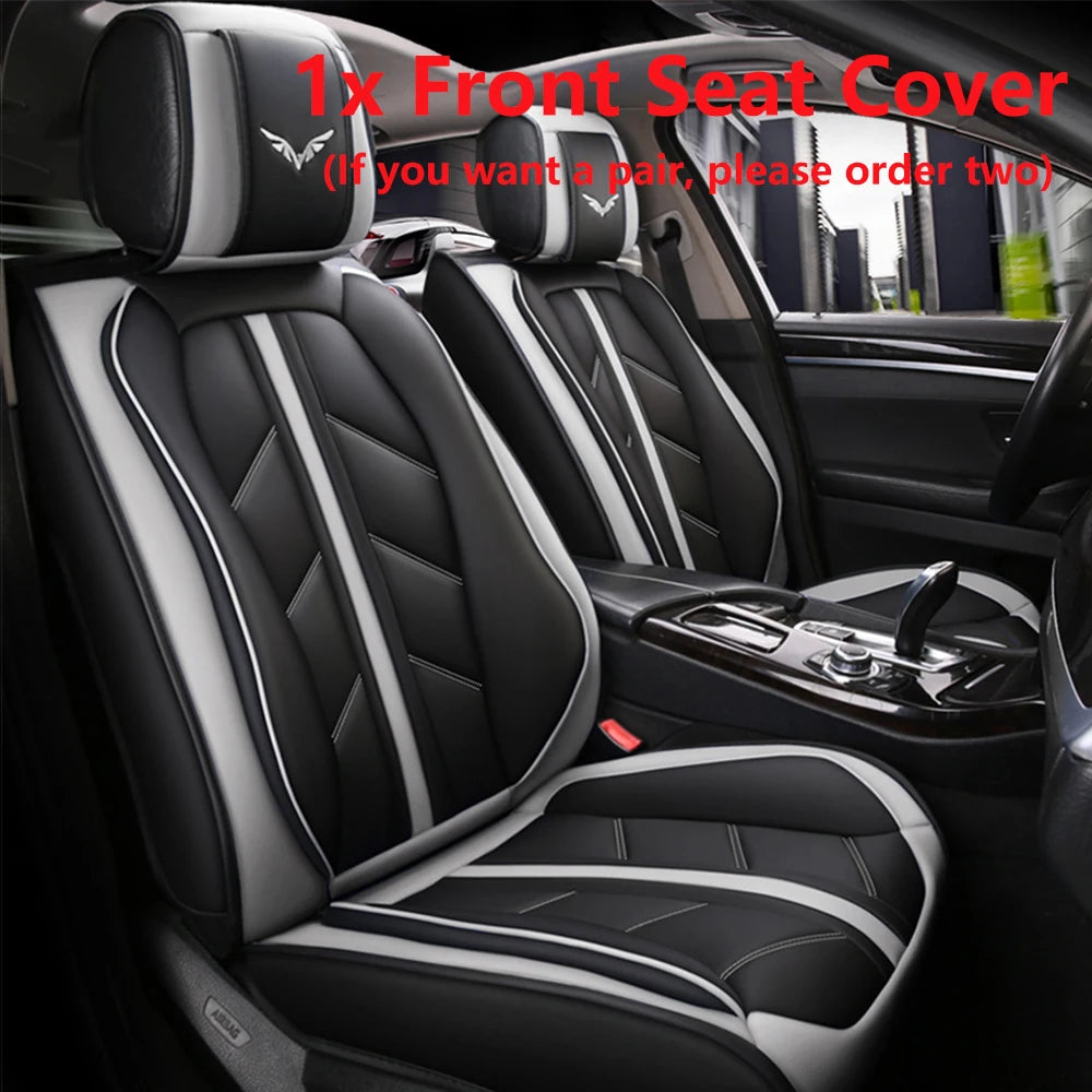 A set of black and gray car seat covers for a vehicle interior, showing the front seat cover and surrounding upholstery.