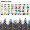 A collection of acrylic markers featuring 168 vibrant colors displayed in a grid format.