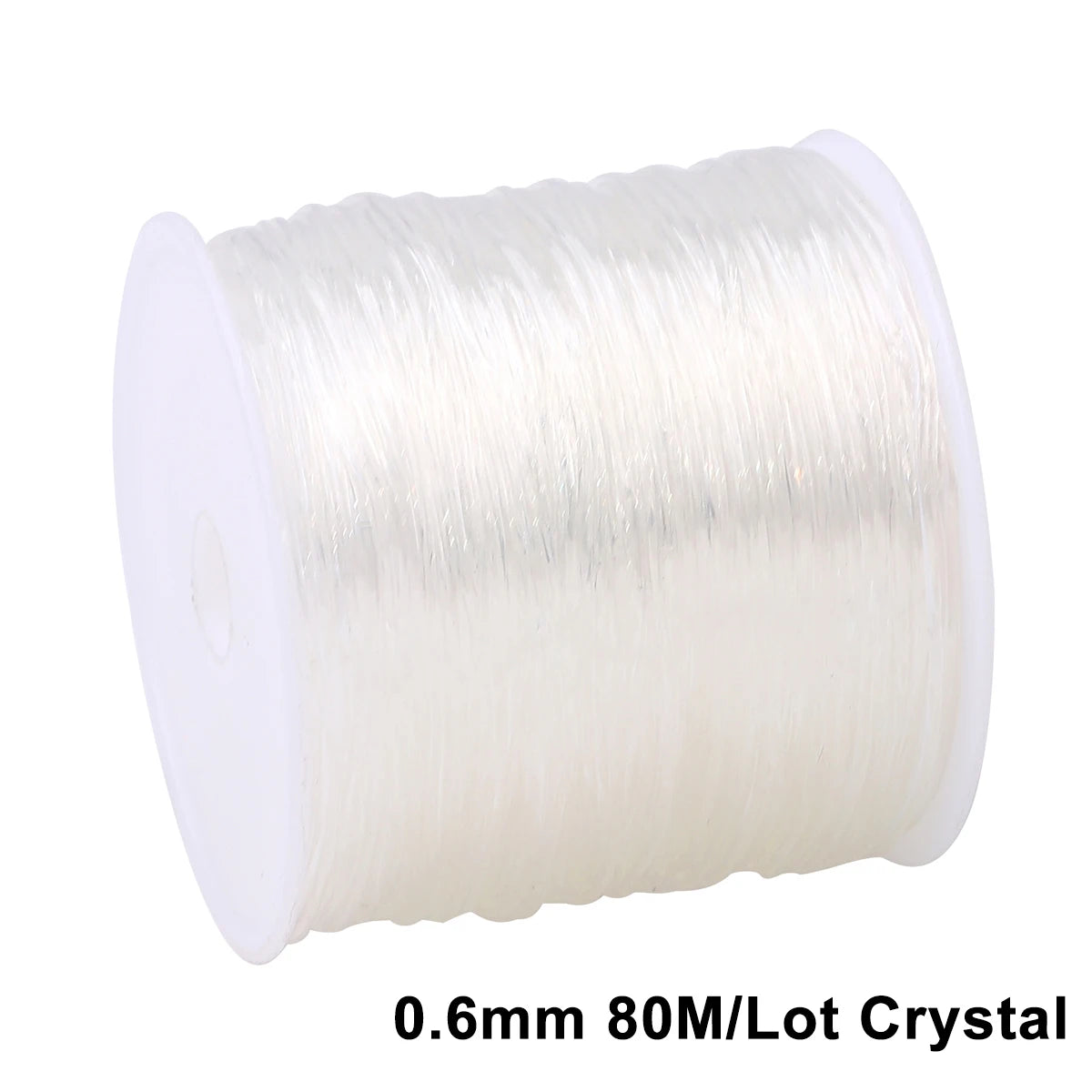 A spool of 0.6mm 80M lot crystal elastic cord for jewelry making and beading.