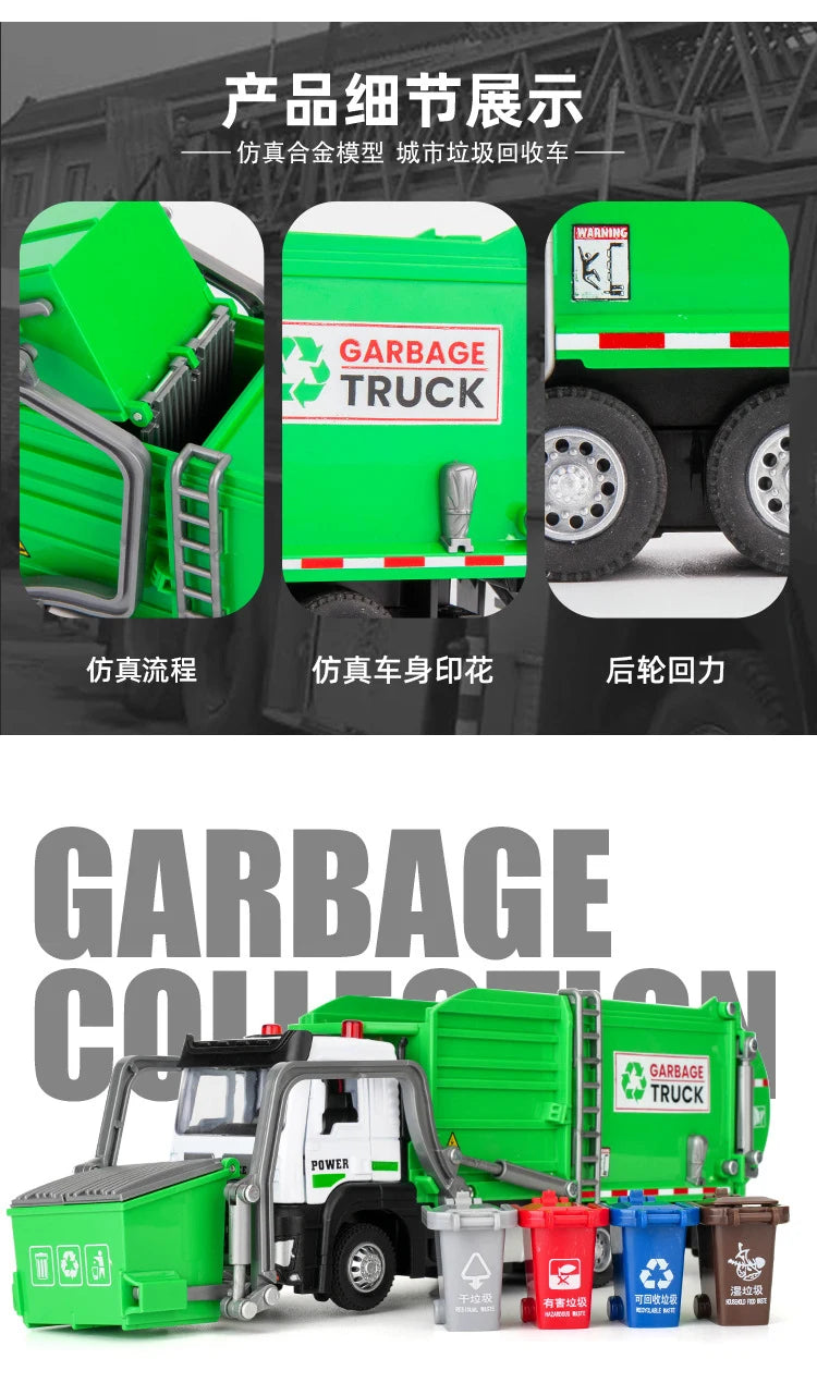 Diecast Garbage Collection Truck Model with Sound and Light