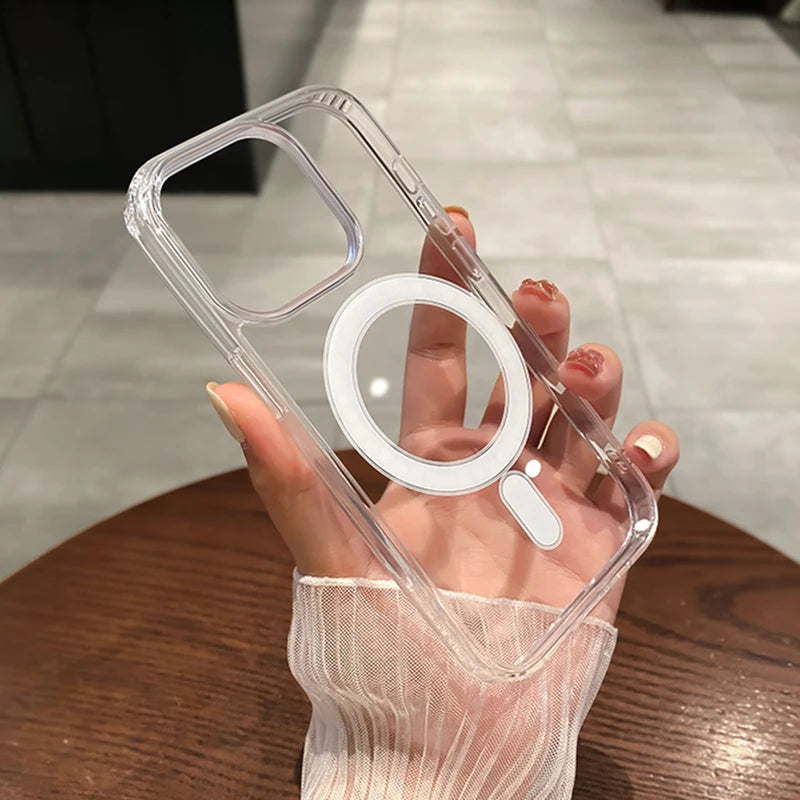 Transparent Magnetic Wireless Charging Case for iPhone with Shockproof Protection