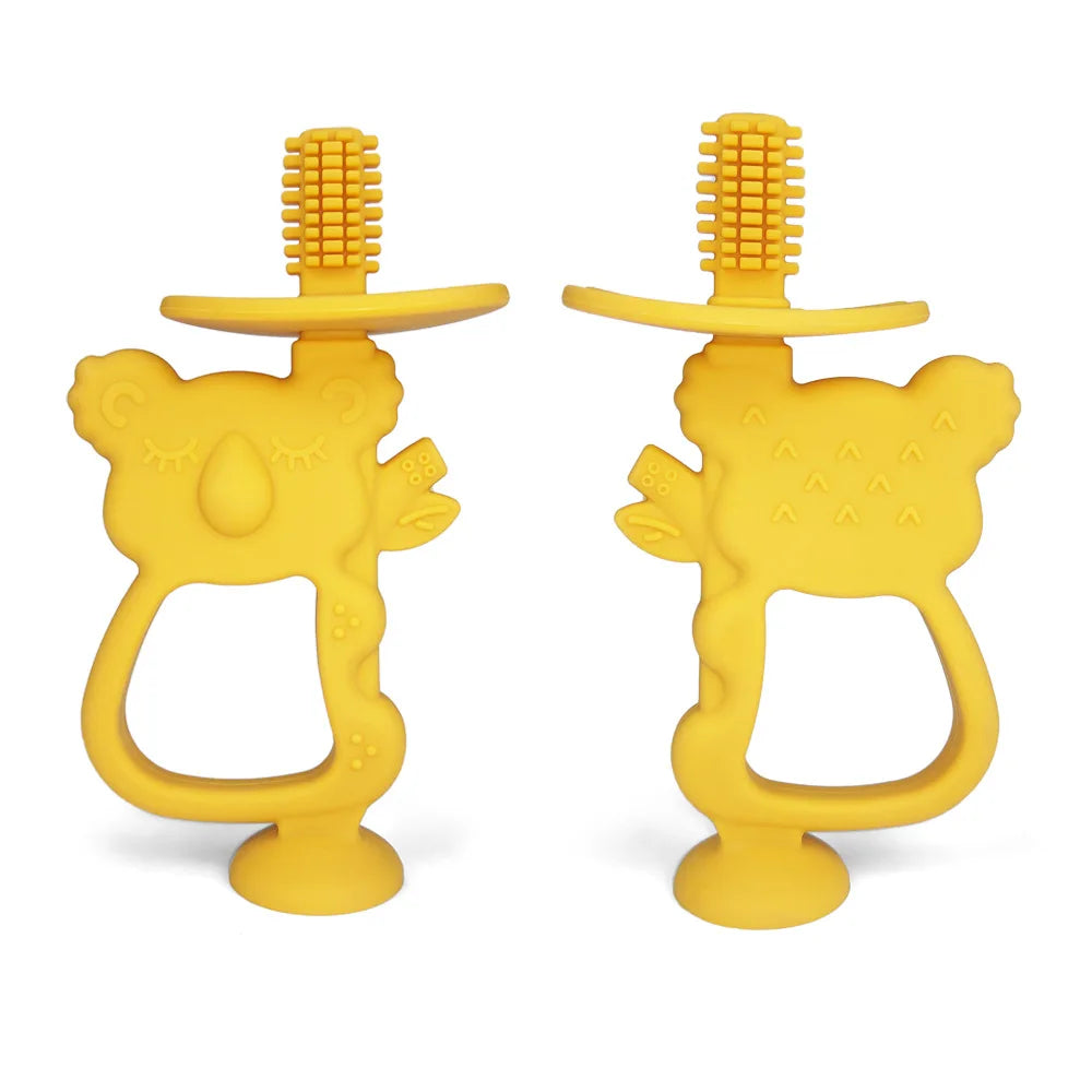 Baby Teething Gloves with Cartoon Bear Design