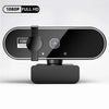 A black 1080P Full HD webcam device with a microphone and power switch is shown on a white background.