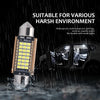 A bright white Canbus LED light bar is shown being tested for waterproof and anti-fog performance in a rainy environment.