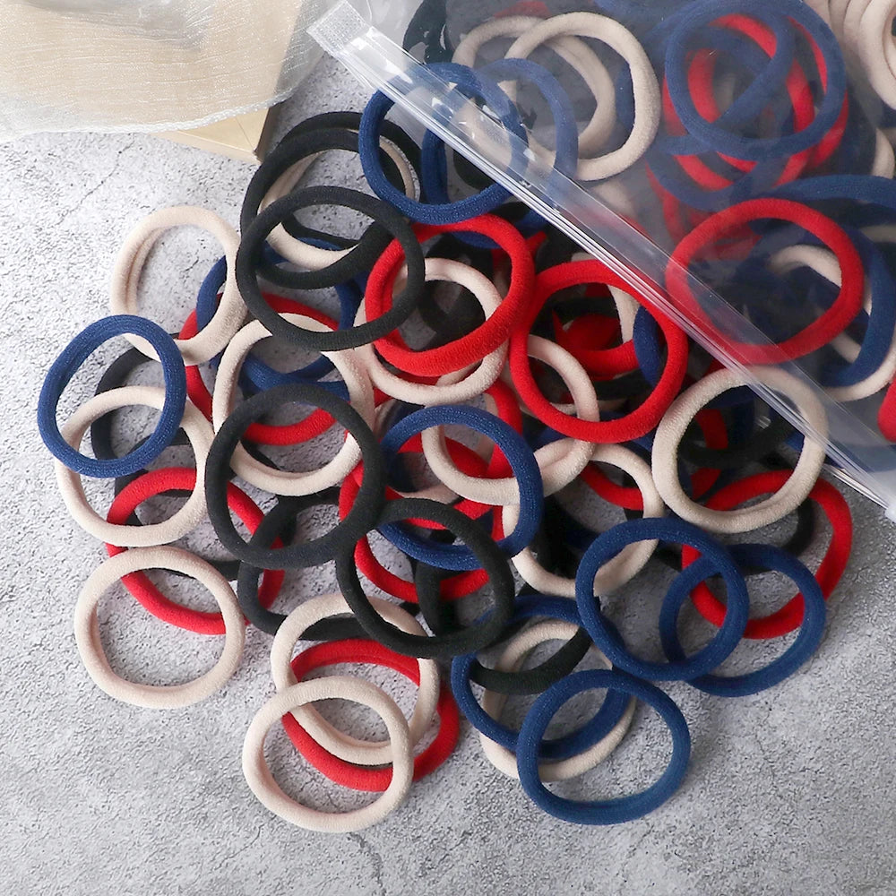 50-Pack Solid Color Elastic Hair Ties for Women & Girls