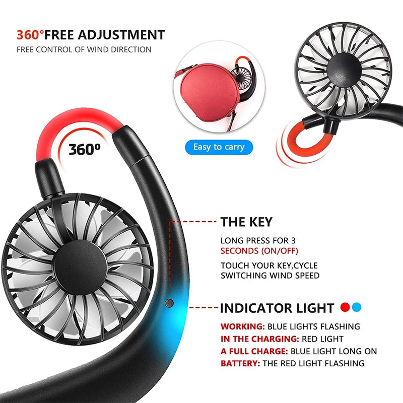 USB Rechargeable Neck Fan with Adjustable Wind Speed