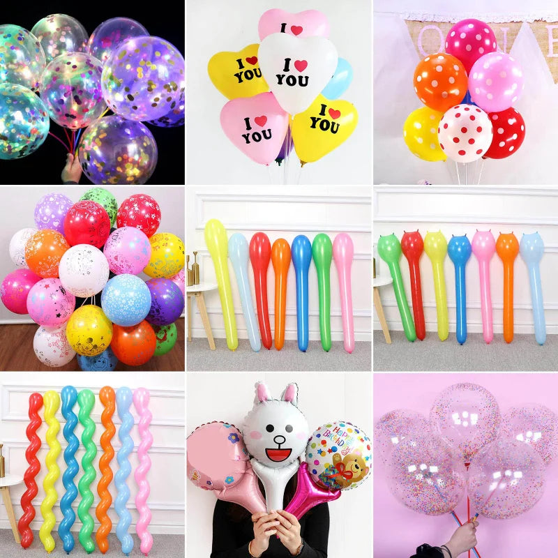 A collection of 3D cartoon animal balloons in various colors and shapes for party decorations.