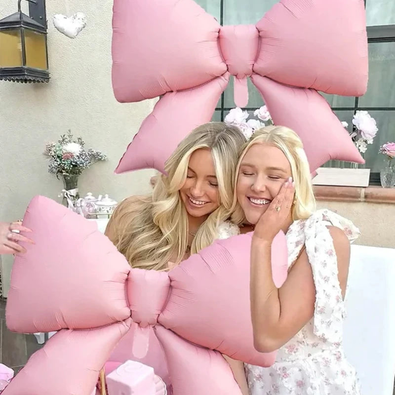 White Happy Birthday Banner with Pink Bow Balloons