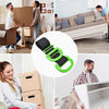 Green heavy-duty furniture moving straps with comfort grip handles shown in use for moving boxes.