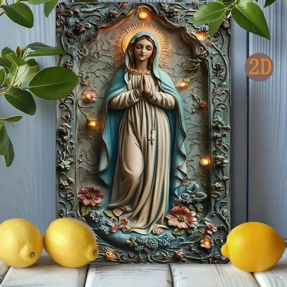 Vintage Aluminum Wall Art – Our Lady of Guadalupe Retro Sign