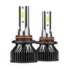 A pair of LED headlight bulbs with silver bases and black reflectors are shown.