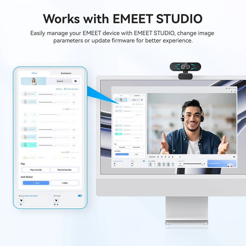 EMEET C60E 4K Dual-Camera Webcam with RGB Lighting