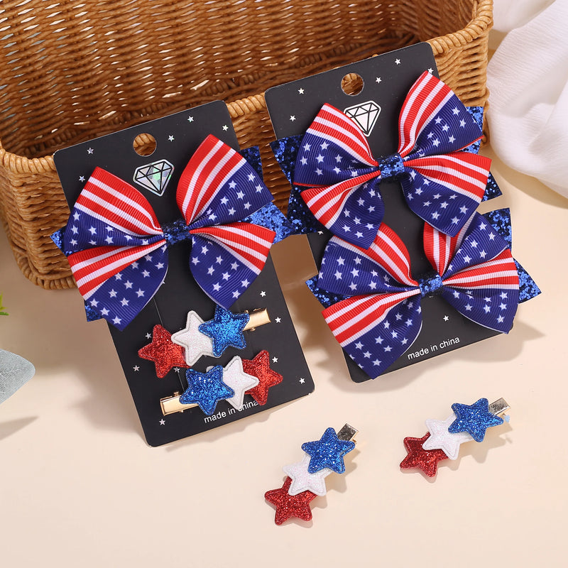 Patriotic Star Bow Hair Clips for Girls