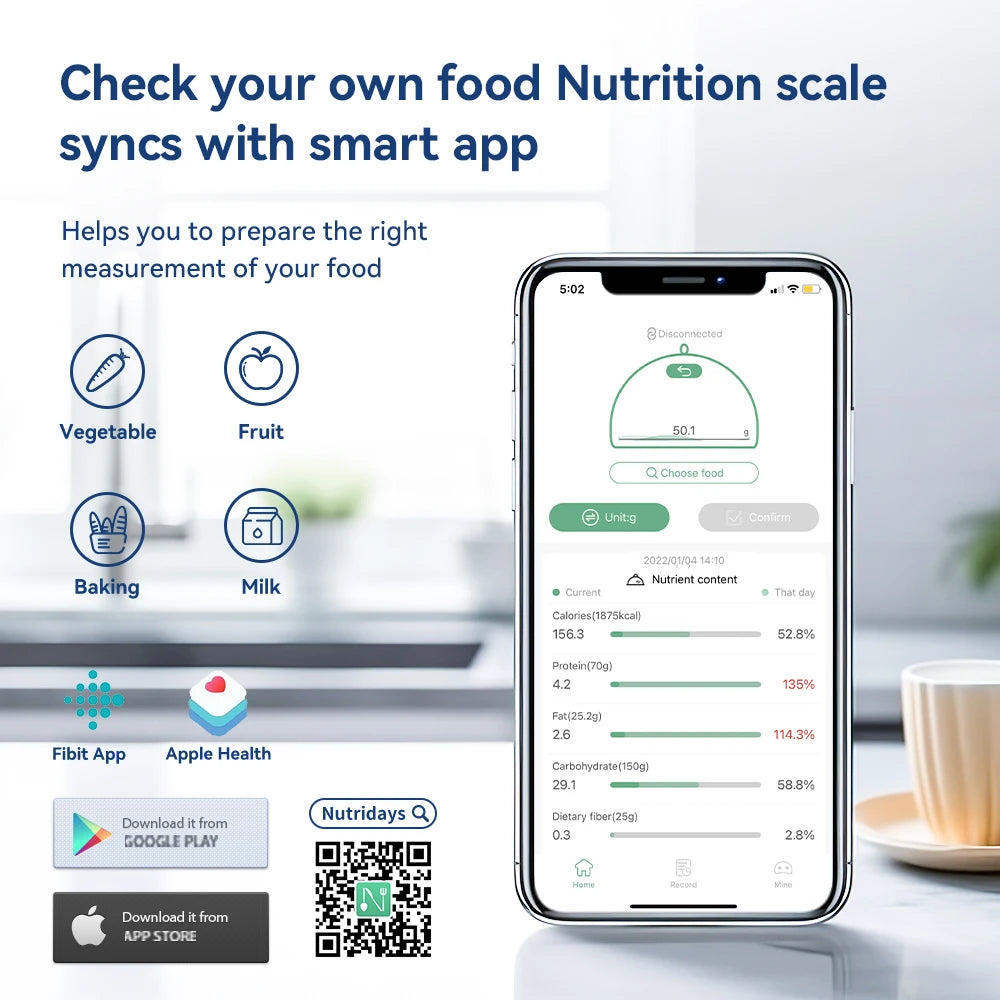 ميزان مطبخ رقمي دقيق مع تتبع التغذية