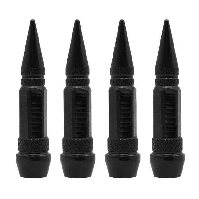 A set of black universal bullet head screws for tires and valves, shown in various angles.