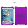 A purple silicone protective case with a kickstand for an iPad Mini device.