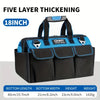 A black and blue five-layer thickening tool bag with handles and multiple pockets, measuring 18 inches.