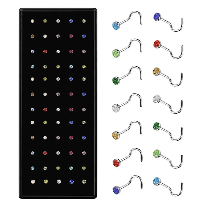 Stainless Steel Nose Studs with Crystal Accents