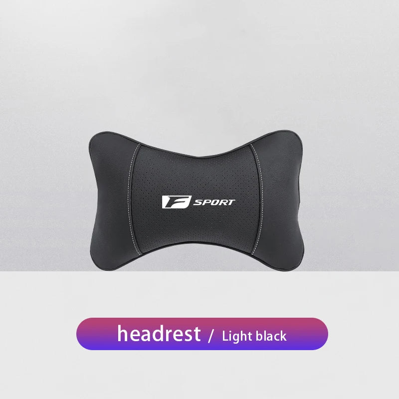 Black memory foam car seat headrest neck pillow with a gray stitching detail.