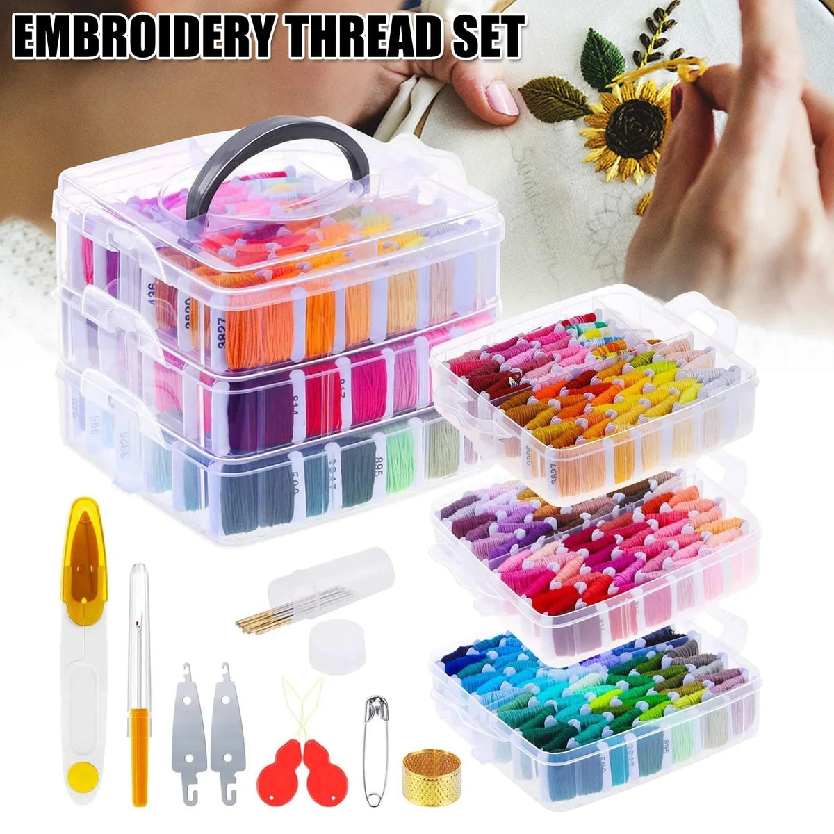 150-Color Embroidery Floss Set with 3-Tier Storage Box