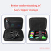 Black hard-shell storage case for hair clippers and accessories, showing various tools inside.
