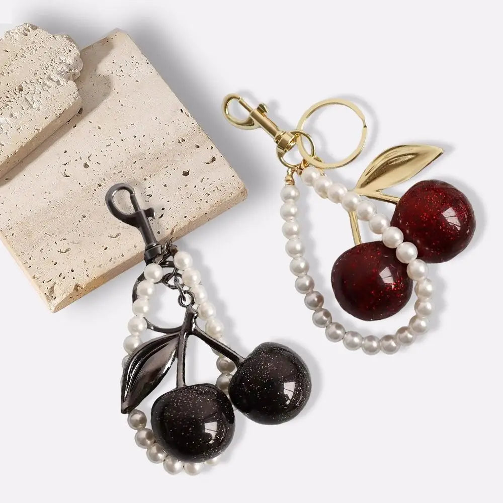 Cute Cherry Keychain with Sparkling Resin Charm