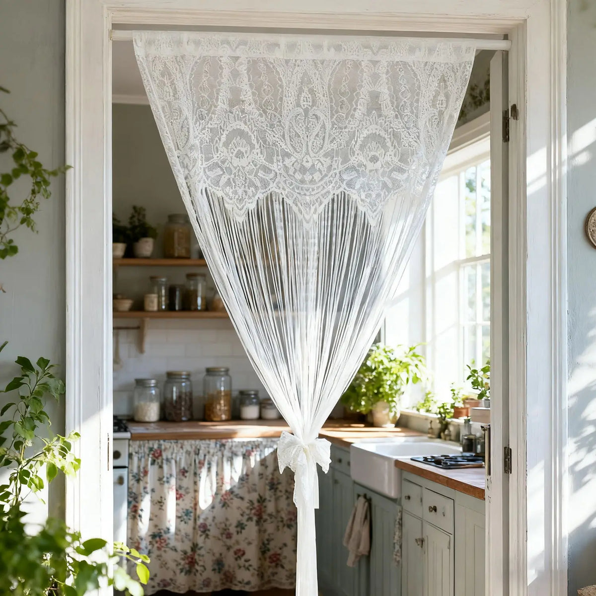 French Vintage Lace Tassel Sheer Curtain