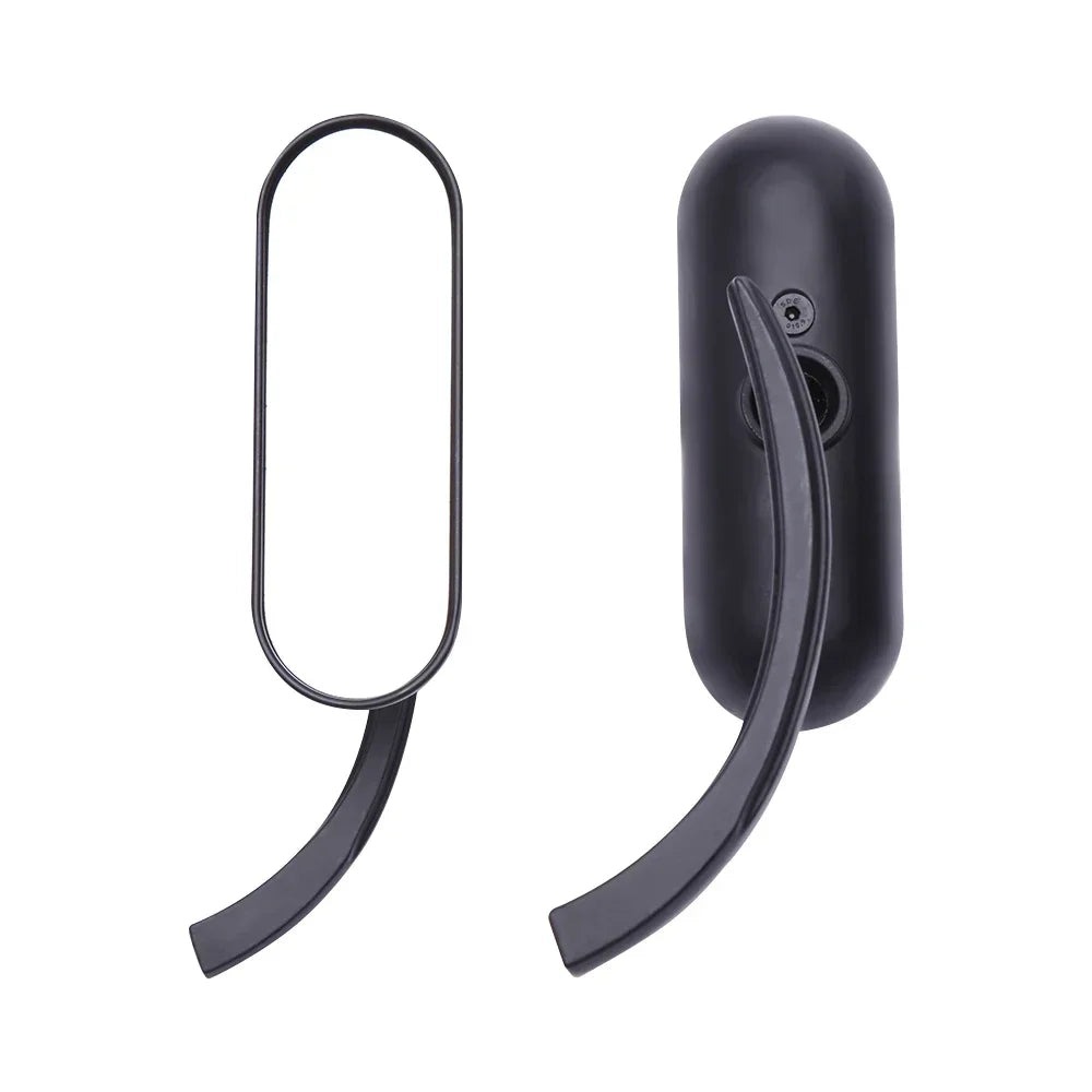 A pair of universal chrome black motorcycle side rear view mirrors.