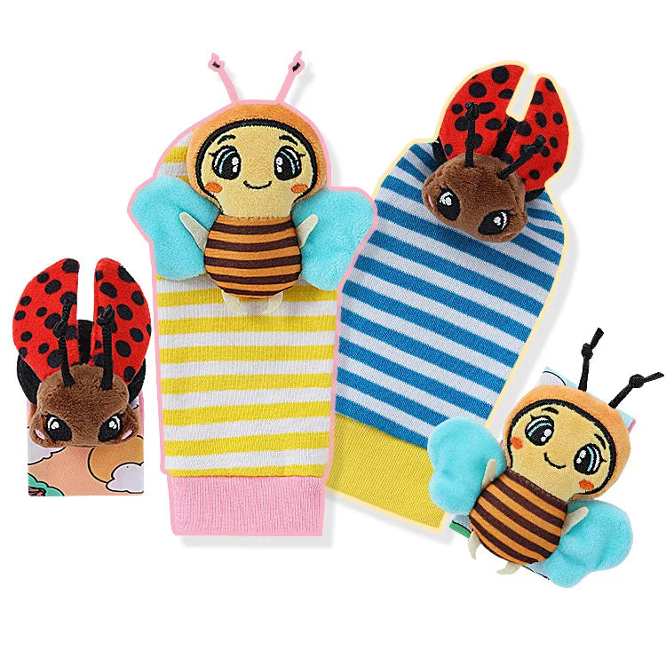 Baby Wrist Rattles and Animal Socks Set for Sensory Development