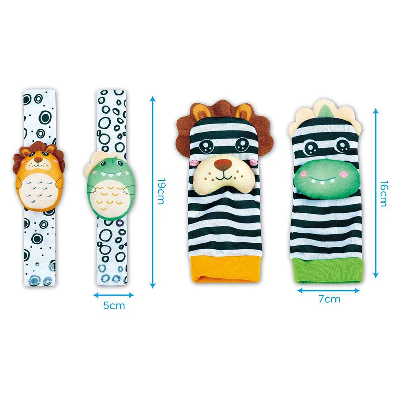 Baby Wrist Rattles and Animal Socks Set for Sensory Development