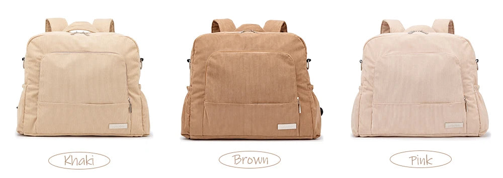 Soft Corduroy Diaper Backpack with Large Capacity