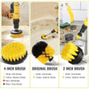 A set of drill brushes in yellow, black, and white bristles with various sizes and extensions for cleaning.