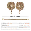 A pair of heavy-duty gold-colored transport binder chains with clevis hooks shown alongside their dimensions.