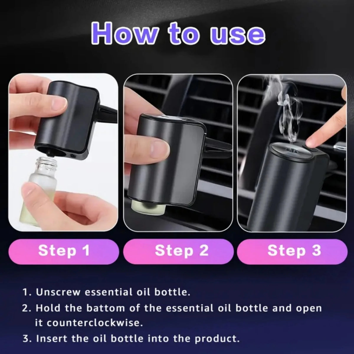 Adjustable Car Aromatherapy Diffuser with Three Scent Strengths