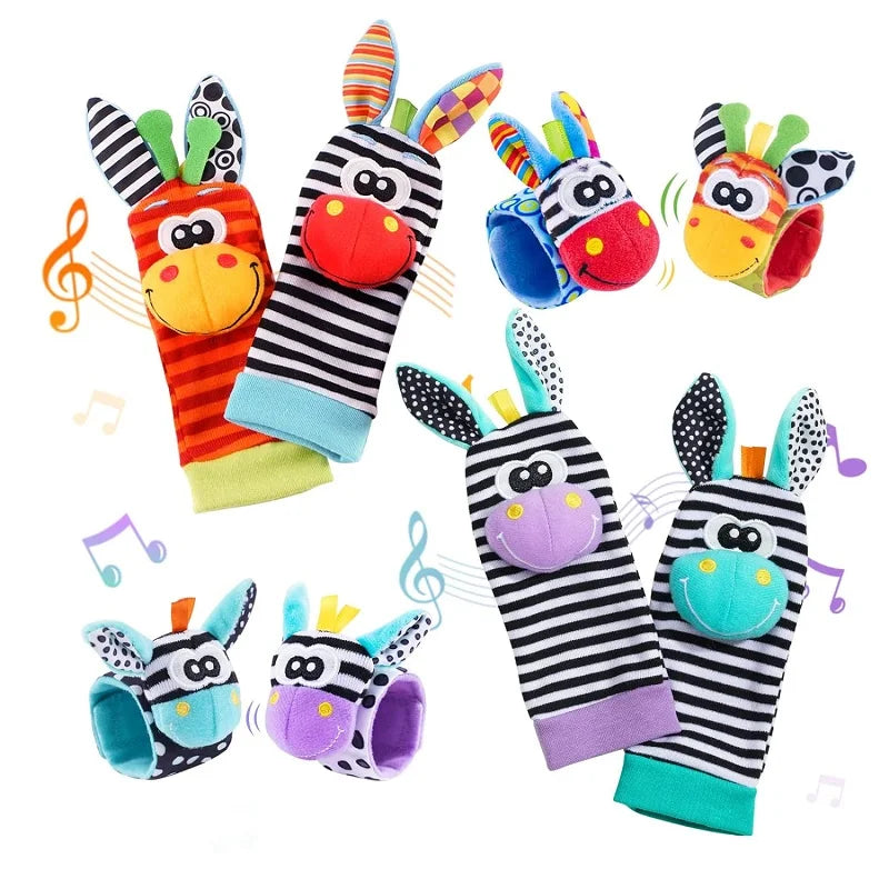 Baby Wrist Rattles and Animal Socks Set for Sensory Development