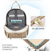 A tan and beige anti-theft laptop backpack featuring EVA foam padding for protection.
