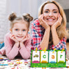 A young girl and an adult woman holding CVC word flashcards for early reading and phonics practice