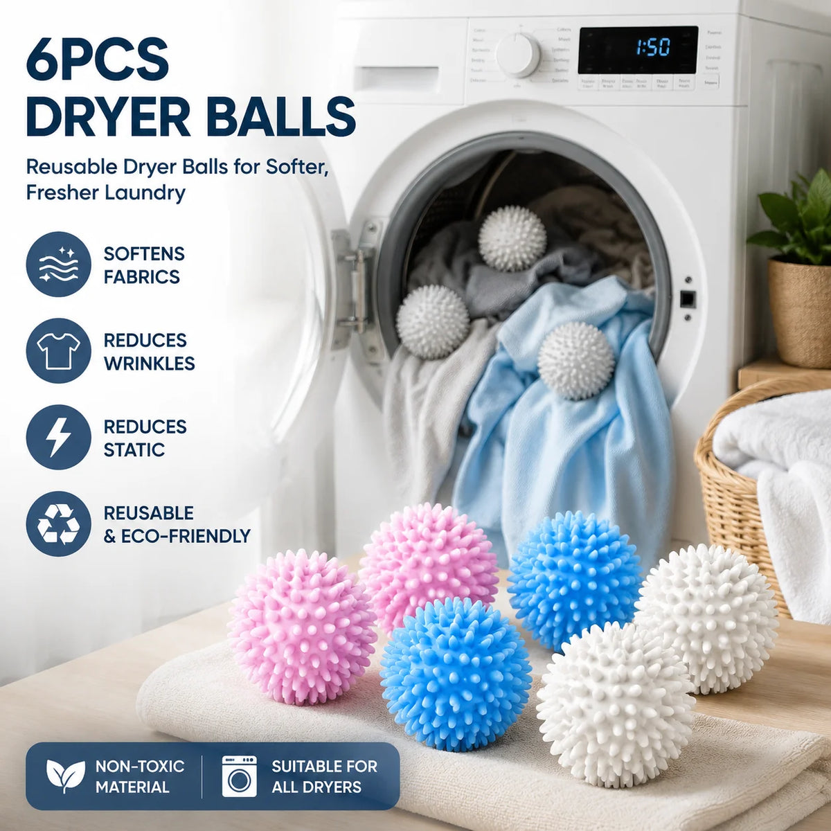 Reusable Anti-Tangle Laundry Balls for Washer & Dryer