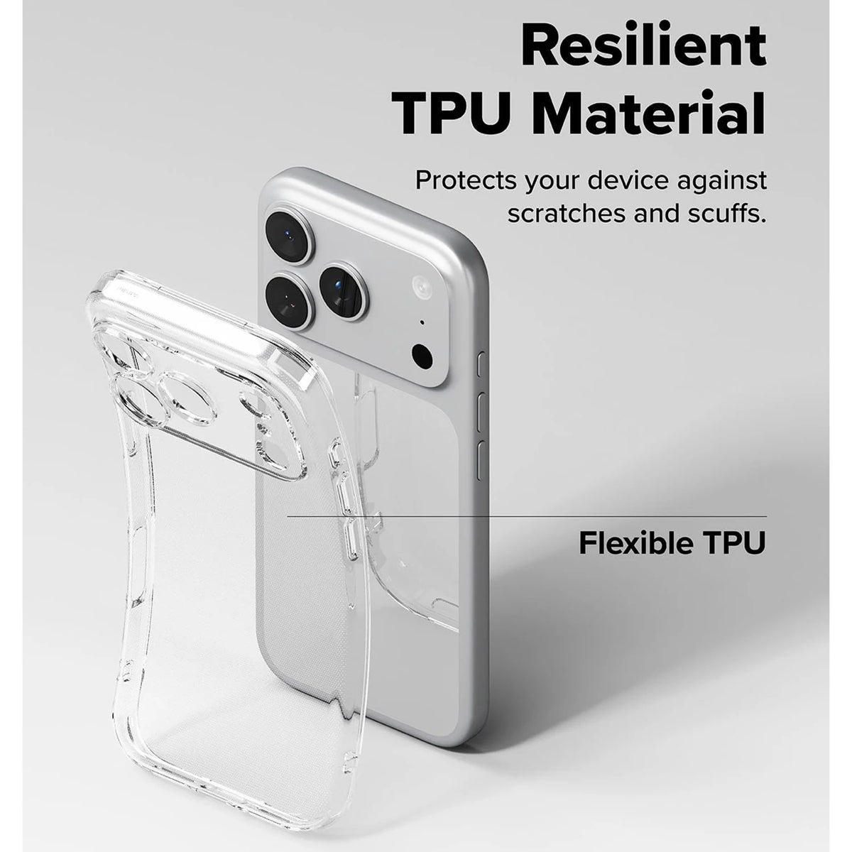 A clear silicone shockproof case for an iPhone, designed to protect the device against scratches and scuffs.