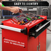 A hand is placing sockets into a red organizer box, demonstrating the easy to identify and convenient to use organization of 