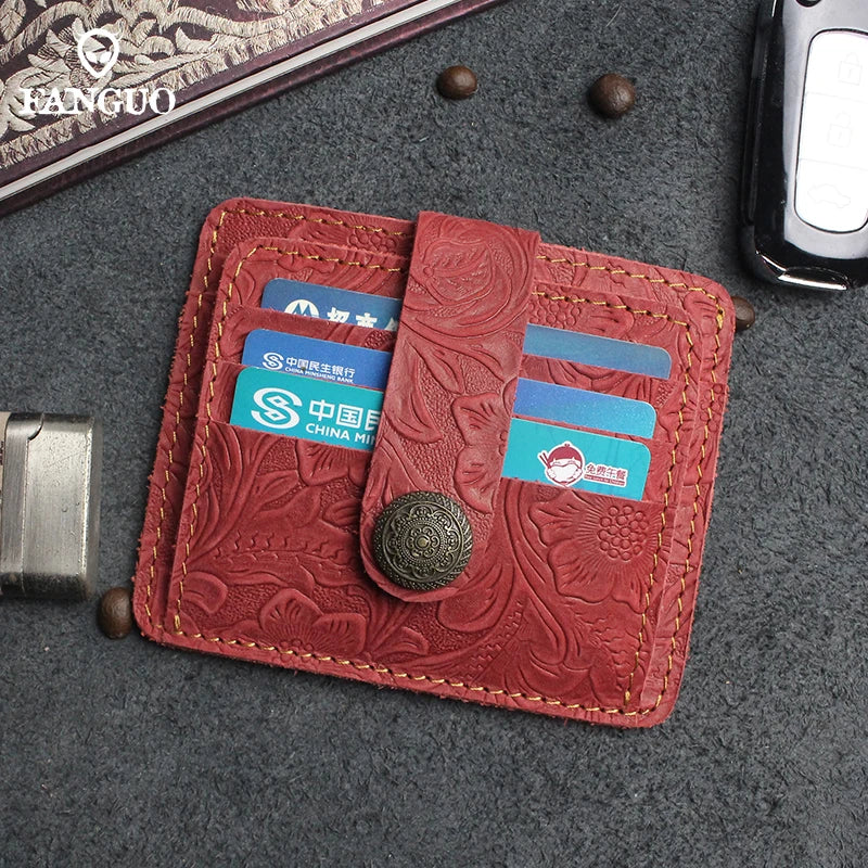 Handcrafted Cowhide Leather Card Wallet with Coin Pocket