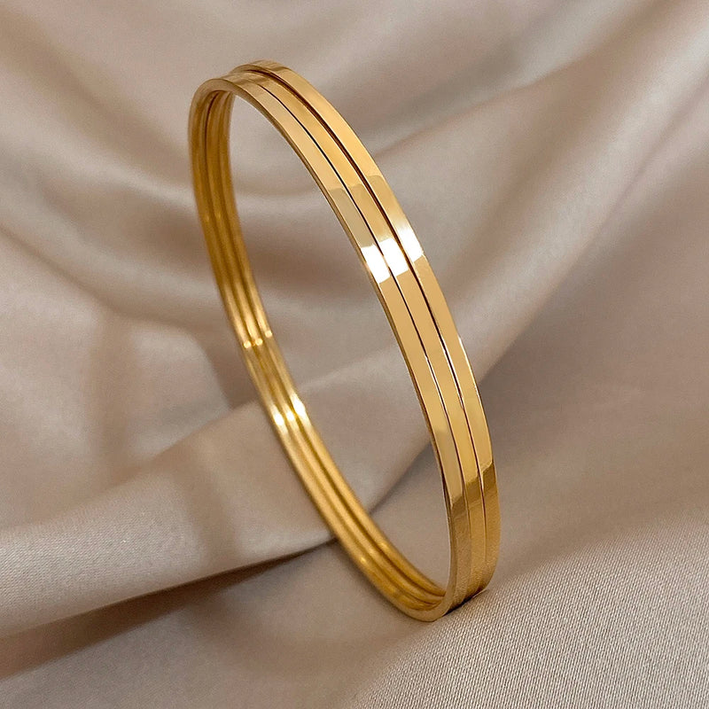 Minimalist Gold-Plated Stainless Steel Bangle Set