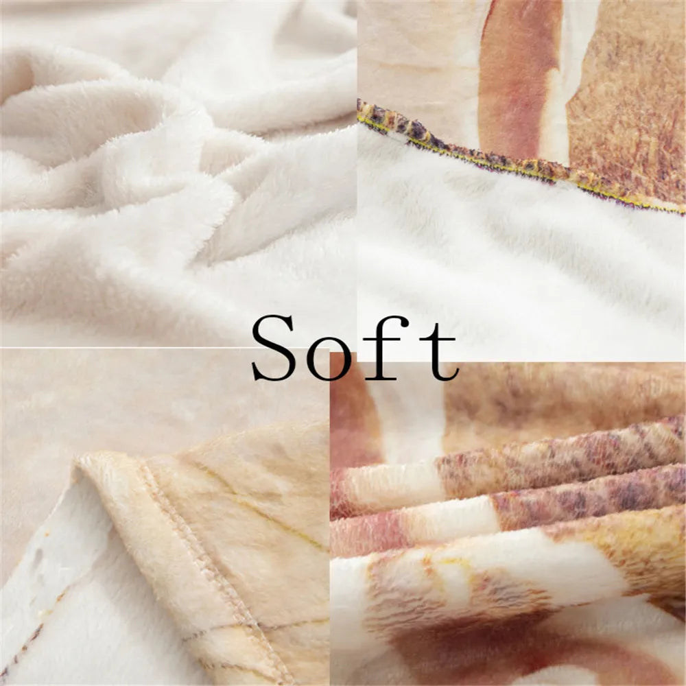 A close-up of a soft, vintage skull print flannel throw blanket with faded brown and cream patterns.